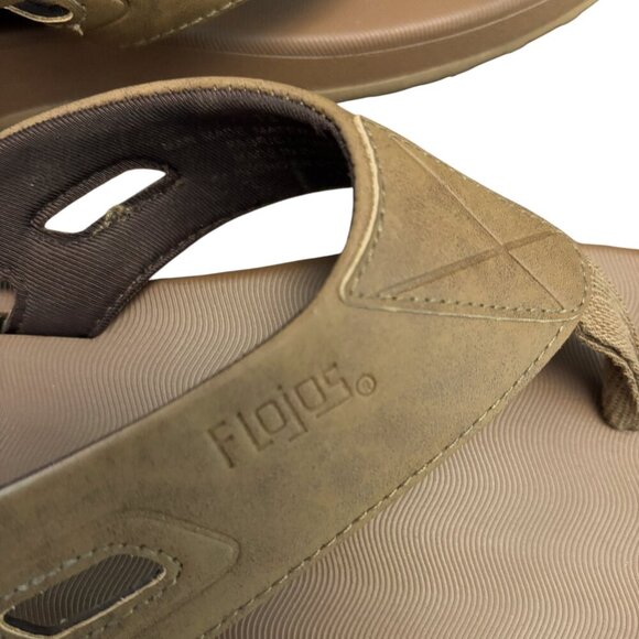 FLOJOS Comfort Slip On Flip Flops Sandals Faux Leather Strap Brown Size 13 - Picture 3 of 6
